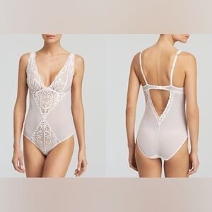 Natori Feathers Unlined Lace Bodysuit, White, Medium